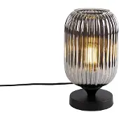 QAZQA Art Deco bordlampe svart med røykglass - Banci