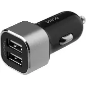 Deltaco USB-CAR126 - Bilstrømadapter - 17 watt - 2.4 A - 2 utgangskontakter (2 x USB) - svart/sølv