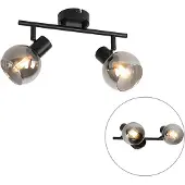 QAZQA Art Deco taklampe svart med røykglass 2 lys - Vidro