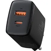 Baseus Compact Vegglader 20W - USB-C PD3.0, USB QC3.0 - Svart