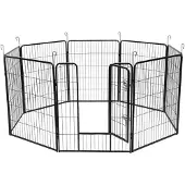 24hShop Valpegrind i metall 8 paneler 80×80 cm / hundegård med grind for inne- og utebruk