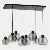 TK Lighting Hengelampe Cubus, 95 cm lang, 8 lyskilder, røykgrå, glass