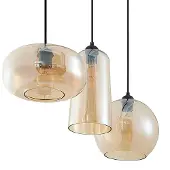 LUCANDE hengelampe Wilja, rav, glass, 111 cm, 3 lyskilder, E27