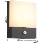 LINDBY LED-vegglampe Vanira, antrasitt, aluminium, sensor, IP54