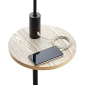 LINDBY gulvlampe Zinia, svart, hylle, USB-tilkobling