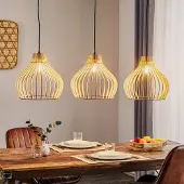 TEMAR LIGHTING Hengelampe Barrel med skjerm i tre, 3 lyskilder, lang