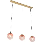 QAZQA Art Deco-pendellampe messing med rosa glass 3-lys - Pallon