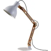 LINDBY Skrivebordslampe Shivanja i tre med hvit skjerm