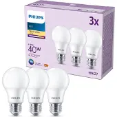 Philips LED-lyspære Standard 4.9W/827 (40W) Frosted 3-pack E27
