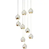 LUCANDE LED-hengelampe Hayley, Ø 40 cm, 9 lyskilder, gull, glass
