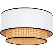 Duolla Boho-taklampe, hvit/tre/svart, Ø 45 cm, tekstil/rotting