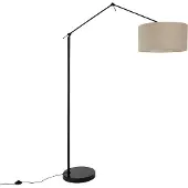 QAZQA Gulvlampe svart med lysbrun skjerm 50 cm justerbar - Editor