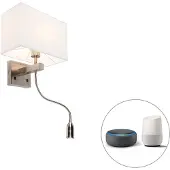 QAZQA Smart vegglampe stål med skjerm kremhvit inkl. Wifi P45 - Bergamo
