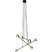 QAZQA Hengende lampe svart med messing og røykglass 6-lys - Vidro