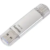 Hama C-Laeta, 128 GB, USB Type-A / USB Type-C, 3.2 Gen 1 (3.1 Gen 1), 70 MB/s, Med lokk, Sølv