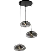 QAZQA Art Deco-pendellampe svart med røykglass rund 3-lys - Ayesha