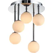 LINDBY taklampe Chrissy, Ø 27 cm, krom, 5 lyskilder, glass