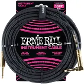 Ernie Ball P06081 10ft Straight-Angle Braided Cable Black/Gold