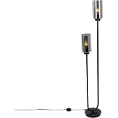 QAZQA Art Deco gulvlampe svart med røykglass 2-lys - Laura