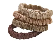 Lenoites Mulberry Silk Skinny Scrunchies Beige, Light Brown, Brown, Coffee