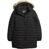 Superdry for woman. W5011564A Fuji mid-length hooded quilted coat black (S), Casual, Polyester, Long sleeve