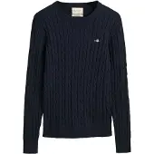Gant for woman. 4800100 Round neck jumper in navy stretch cotton jersey with eights knitted fabric (XS), Casual