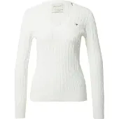 Gant for woman. 4800101 White ribbed knitted pullover with eights (S), Casual, Cotton, Long sleeve