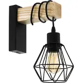 Eglo Townshend vegglampe, bredde 14 cm, svart/eik