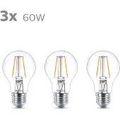 Philips Classic LED-pære E27 A60 7W 827 klar 3-er