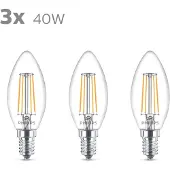 Philips LED-mignonpære E14 B35 4,3 W klar 3-pakke