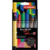 Stabilo Pen 68 MAX, 6 farger, Sort, Blå, Brun, Grønn, Rød, Gult, 5 mm, 1 mm, Flerfarget, Rund