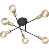 TRIO Taklampe Cross i svart og gull, med 6 lyskilder