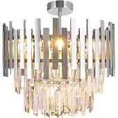 Eko-Light Taklampe Aspen metall kromfarget, glasskrystaller, Ø 45 cm