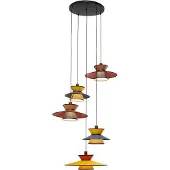 Kare pendellampe Riva, flerfarget, tekstil, tre, 5-flammig