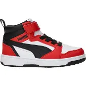 Puma Rebound V6 Mid Sneakers Kids, Shoes, White/Black/Red, 32