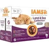 IAMS 40 + 8 gratis! 48 x 85 g Adult - Delights Adult: Land & Sea Collection i saus