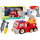 Leantoys lastebil med bom, byggesett, tegneserie, rød