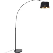 QAZQA Smart buegulvlampe svart med gull inkl. Wifi A60 - Arc Basic