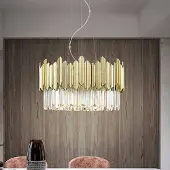 Schuller Valencia Tiara pendellampe, rund, fasettert glass, krom/gull