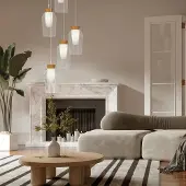 Mantra-Iluminacion Nora pendellampe, hvit, transparent, 5 lyskilder, rund, glass