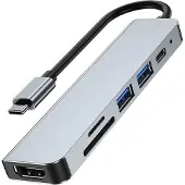 Tech-Protect V4 6in1 USB-C - USB-A 3.0 / USB-A 2.0 / USB-C / HDMI / micro SD / TF / SD card reader - gray USB-hub - USB 2.0 - 6 porter - Grå