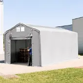 TOOLPORT 4x8 m telthall, PVC-presenning, grå, med statikk (jordunderlag)