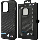 BMW Leather Carbon-etui for iPhone 15 Plus - svart