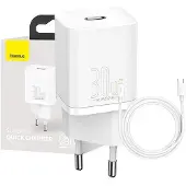 Baseus Super Si Quick Lader 30W - USB-C - Hvit