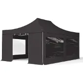 TOOLPORT 4x6 m aluminium, pop up partytelt, 4 sidepaneler, svart