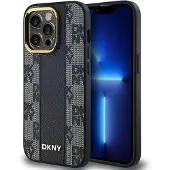 DKNY MagSafe-etui i skinn med rutete ensfarget mønster for iPhone 14 Pro - svart
