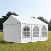 TOOLPORT 4x6 m partytelt, PVC-presenning, hvit, med bunnramme
