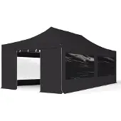 TOOLPORT 4x8 m aluminium, pop up partytelt, 4 sidepaneler, svart