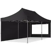 TOOLPORT 3x6 m stål, pop up partytelt, 2 sidepaneler, svart