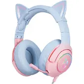 Onikuma Gaming-hodesett RGB med katteører og justerbar mikrofon - rosa/blå